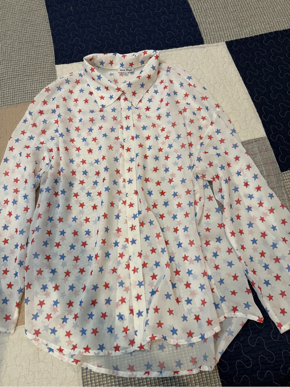 white birch White Button-Down Shirt with Red & Blue Star Print